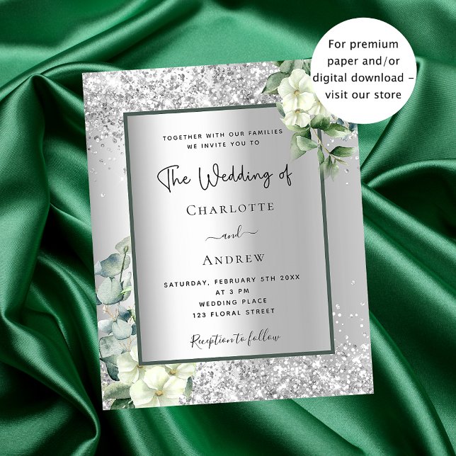 Silver white floral eucalyptus wedding invitation (Creator Uploaded)