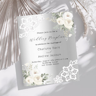 Silver white floral wedding reception invitation