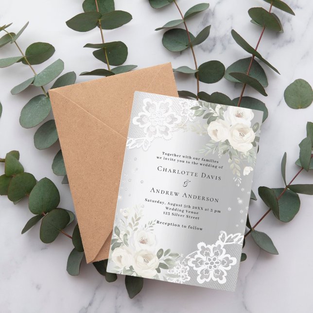 Silver white florals diamonds luxury wedding invitation (Creator Uploaded)