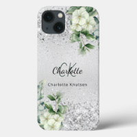 Silver white florals euclayptus monogram name