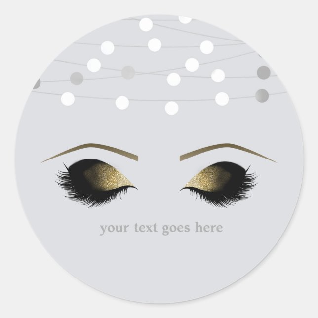 Silver White Glam Gold Makeup Eyelashes Favour Classic Round Sticker (Front)