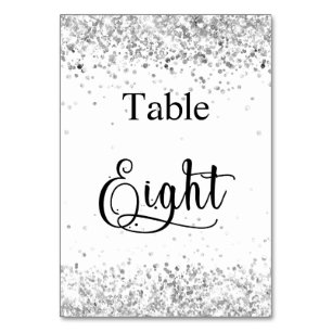 Silver white glitter calligraphy table eight 8 number