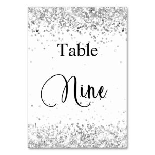 Silver white glitter calligraphy table nine 9 number