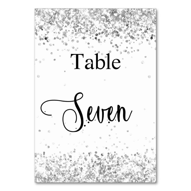 Silver white glitter calligraphy table seven 7 table number (Front)