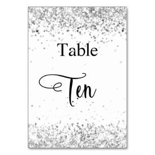 Silver white glitter calligraphy table ten 10 number