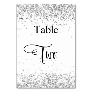 Silver white glitter calligraphy table two 2 table number