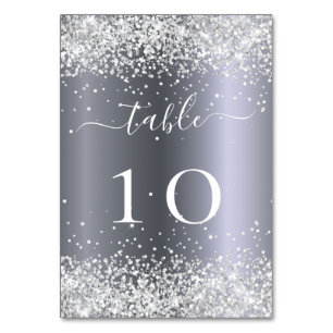 Silver white glitter sparkles glamourous table number