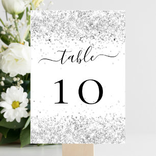 Silver white glitter sparkles glamourous table number