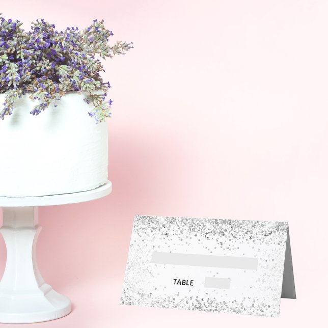 Silver white glitter sparkles wedding  place card (Creator Uploaded)