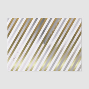 Silver, White, Gold Diagonal Stripe Tissue Paper