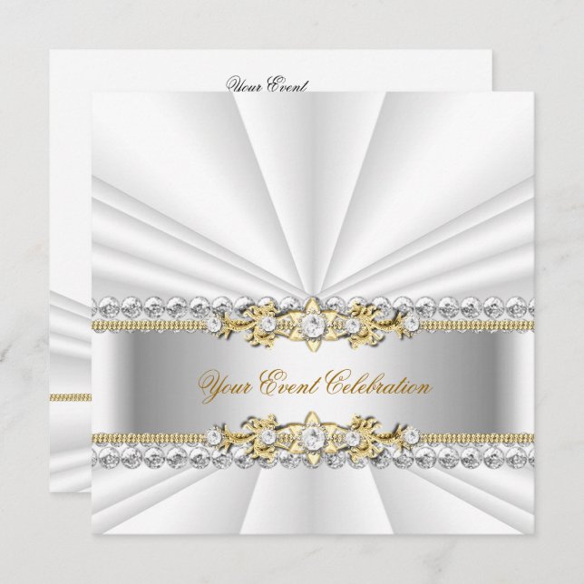 Silver White Gold Elegant Birthday Party Invitation (Front/Back)