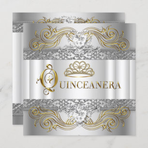 Silver White Gold Quinceanera Birthday Party Invitation