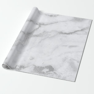 Silver White Grey Marble Stone Brushes Wrapping Paper