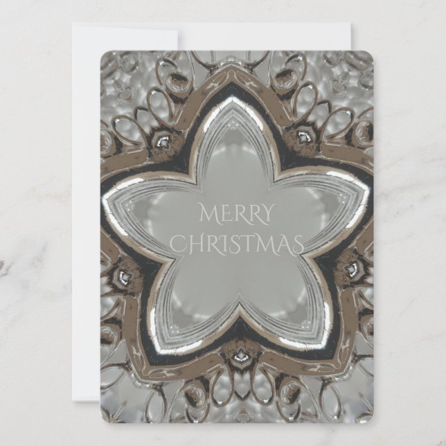 Silver White Grey Shiny Star Merry Christmas Holiday Card (Front)