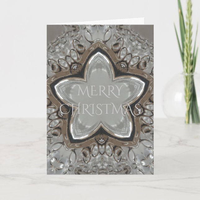 Silver White Grey Shiny Star Merry Christmas Holiday Card (Front)