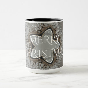 Silver White Grey Shiny Star Merry Christmas Mug
