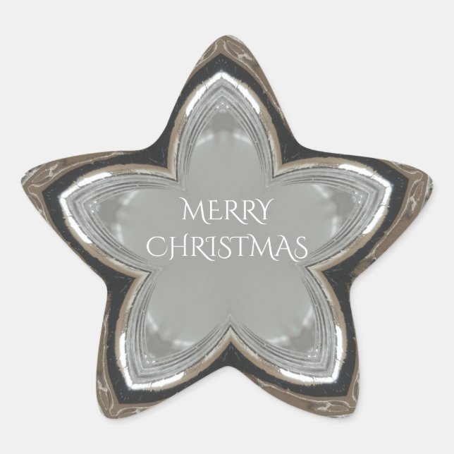 Silver White Grey Shiny Star Merry Christmas Star Sticker (Front)