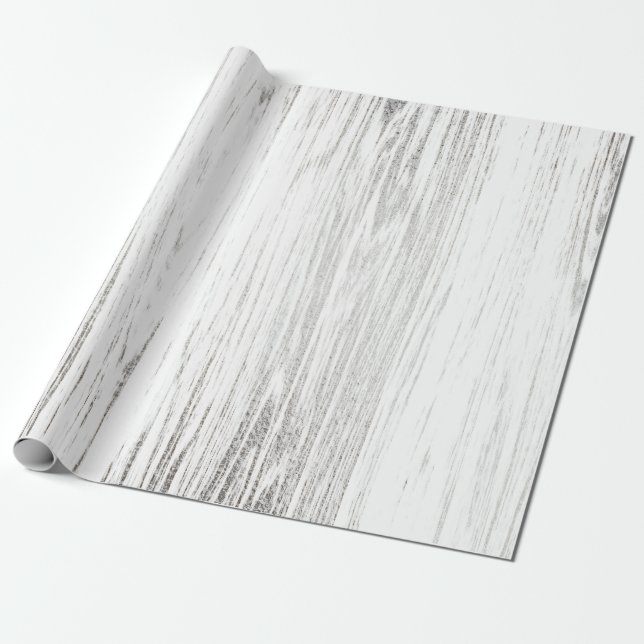 Silver White Grey Wood Minimal Glam Wrapping Paper (Unrolled)