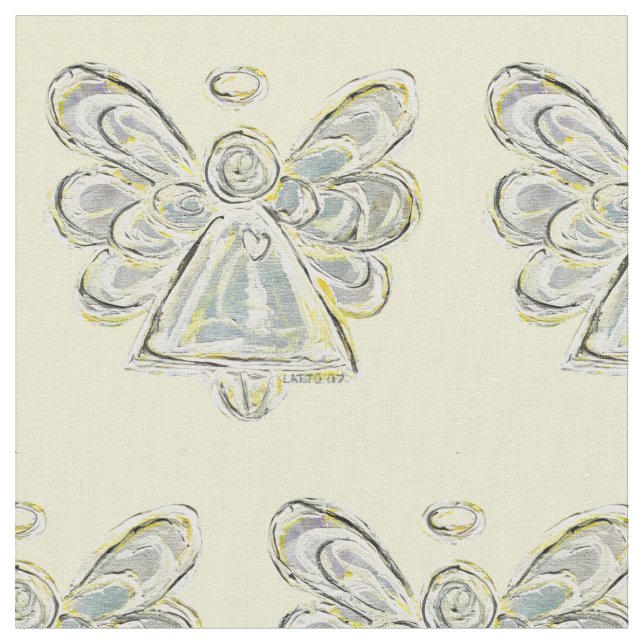 Silver White Guardian Angel Art Fabric Material (Close Up)