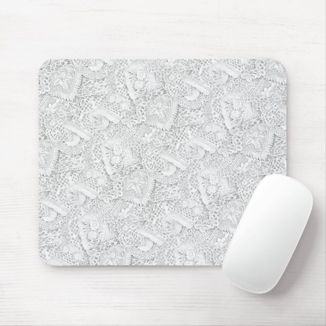 Silver White Lace Pattern Mouse Pad (With Mouse)