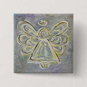 Silver White Light Guardian Angel Art Button Pin