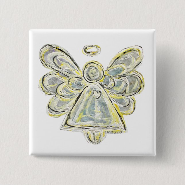Silver White Light Guardian Angel Art Button Pin (Front)