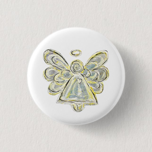 Silver White Light Guardian Angel Art Button Pins (Front)