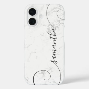 Silver White Marble Curly Signature iPhone 16 Case
