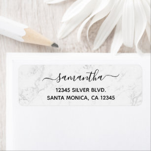 Silver White Marble Return Address Label