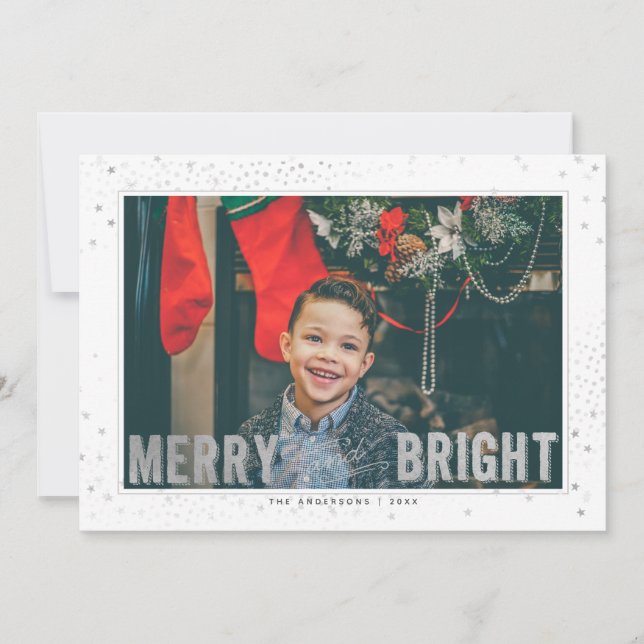 Silver & White Merry and Bright Holiday Photo (Front)