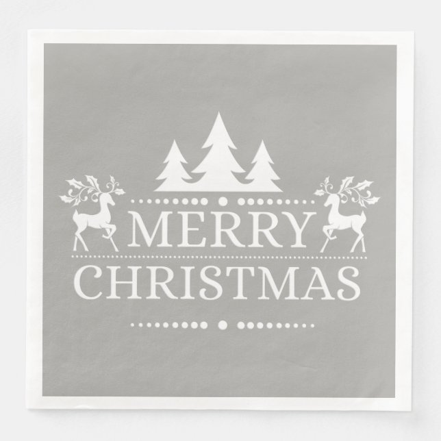 Silver & White Merry Christmas Paper Napkins (Front)