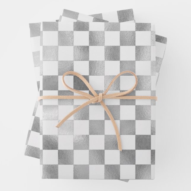 silver white metallic square pattern background wrapping paper sheet (In situ)