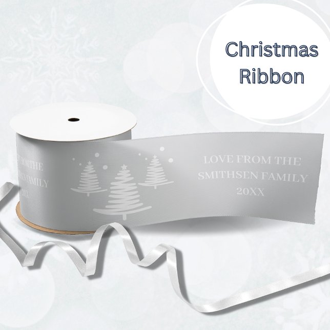 Silver White Minimalist Christmas Trees Satin Ribbon (Creator Uploaded)