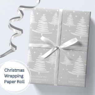 Silver White Minimalist Christmas Trees Wrapping Paper