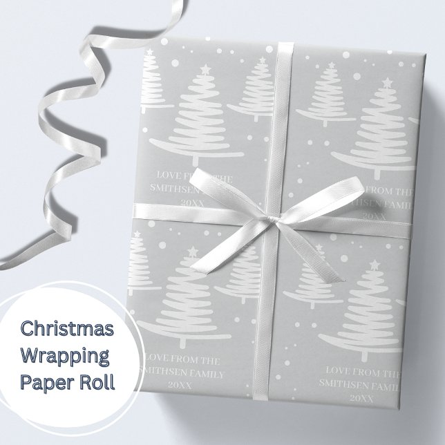 Silver White Minimalist Christmas Trees Wrapping Paper (Creator Uploaded)
