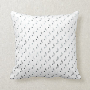 Silver White Musical Notes Metallic Faux Foil Cushion