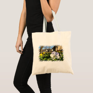 Silver white pansy tote bag