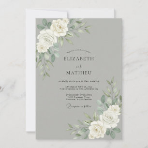 Silver White Peony Wedding Invitation