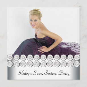 Silver White Photo Sweet 16 Birthday Party Invitation