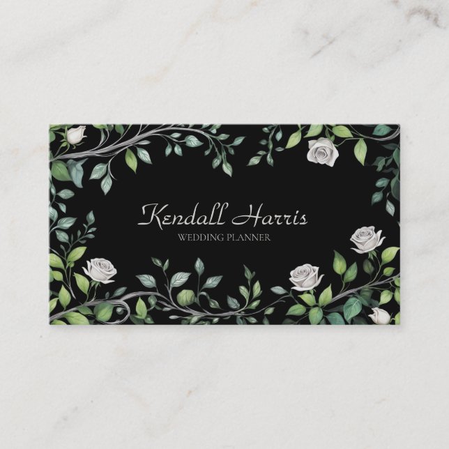 Silver & White Rose Business Card (Front)