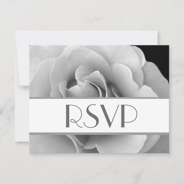Silver White Rose RSVP Wedding Response Card (Front)