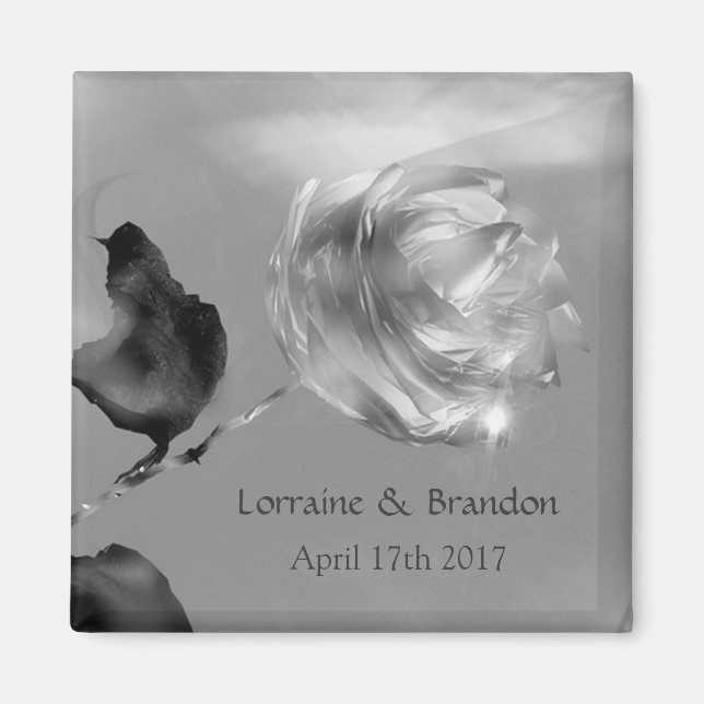 Silver white rose Save the Date Magnet (Front)