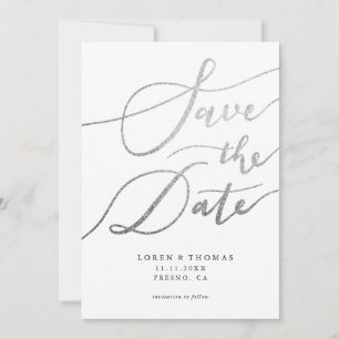 Silver White Script Typography Save The Date