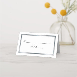 Silver   White Simple Elegant Place Cards
