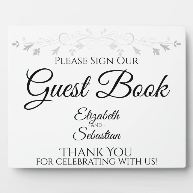 Silver & White Simple Please Sign Guest Book Sign Plaque (Front)