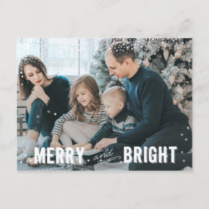 Silver & White Snowflake Merry and Bright Holiday Postcard