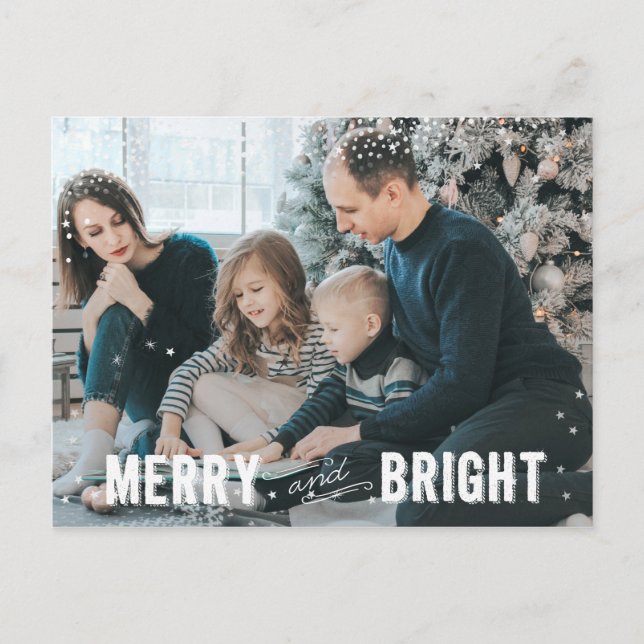 Silver & White Snowflake Merry and Bright Holiday Postcard (Front)
