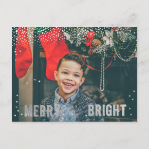 Silver & White Snowflake Merry and Bright Holiday Postcard
