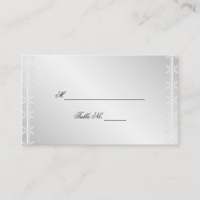 Silver White Snowflake Winter Wedding Place Cards (Front)