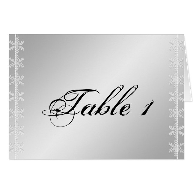 Silver White Snowflake Winter Wedding Table Number (Front Horizontal)